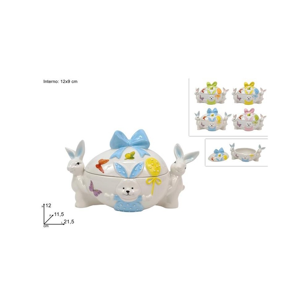 BARATTOLO UOVO 12x9CM CON CONIGLI